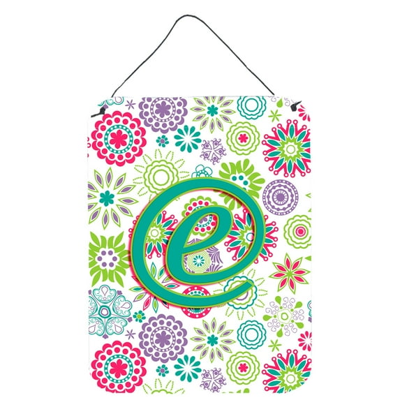 Letter E Flowers Pink Teal Green Initial Wall or Door Hanging Prints
