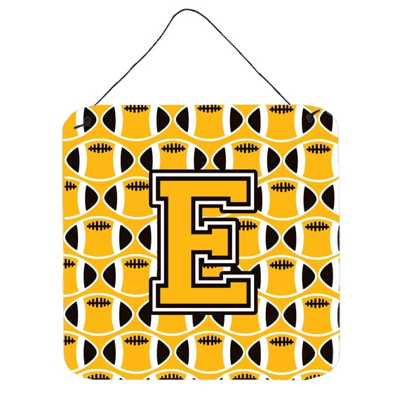 Letter E Football Black Old Gold and White Wall or Door Hanging Prints