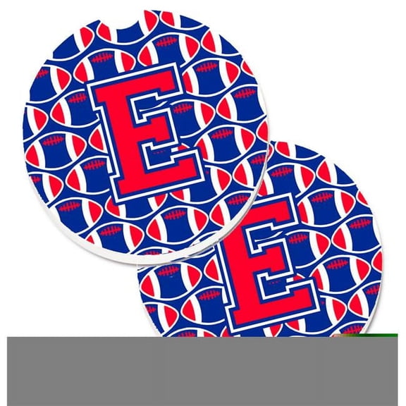 Letter E Football Harvard Crimson & Yale Blue Set of 2 Cup Holder Car Coaster
