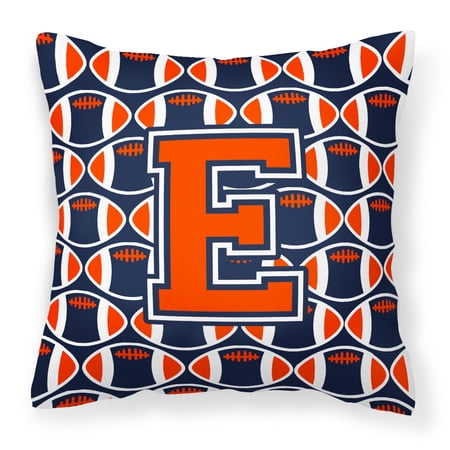 Letter E Football Orange, Blue and white Fabric Decorative Pillow