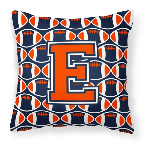 Letter E Football Orange, Blue and white Fabric Decorative Pillow
