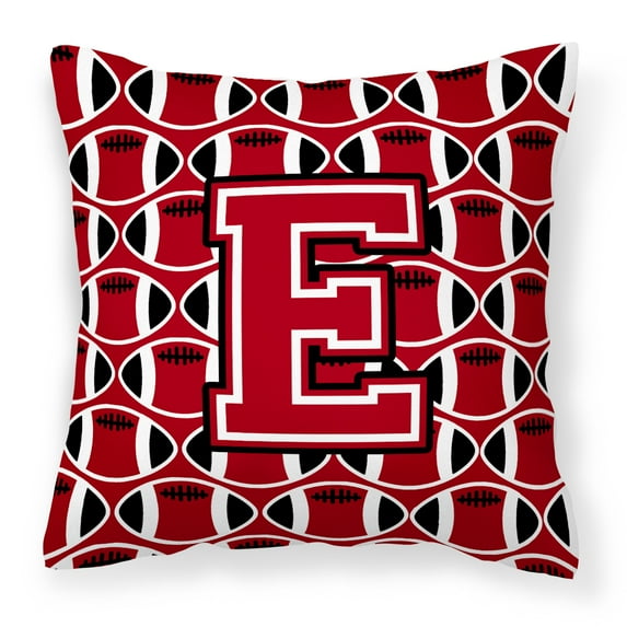Letter E Football Red, Black and White Fabric Decorative Pillow