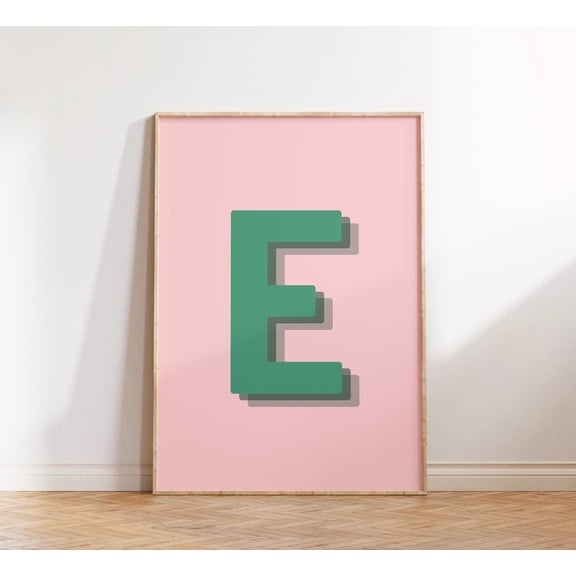 Letter E Green Pink Initial Monogram Decor Wall Art