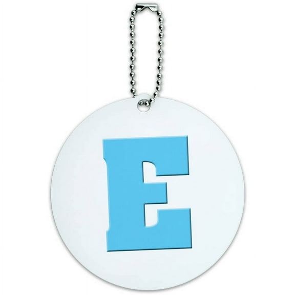 Letter E Initial Baby Boy Block Font Blue Shower Round Luggage ID Tag Card for Suitcase or Carry-On