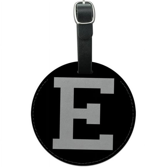 Letter E Initial Black White Round Leather Luggage ID Tag Suitcase Carry-On