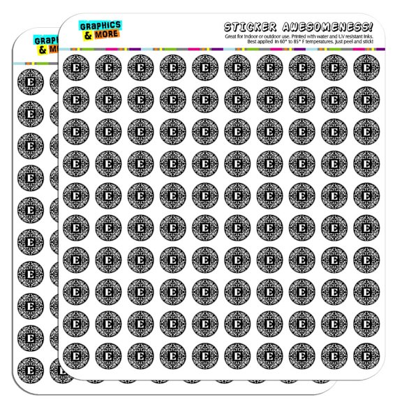 Letter E Initial Black White Scrolls 1/2" (0.5") Scrapbooking Crafting Stickers