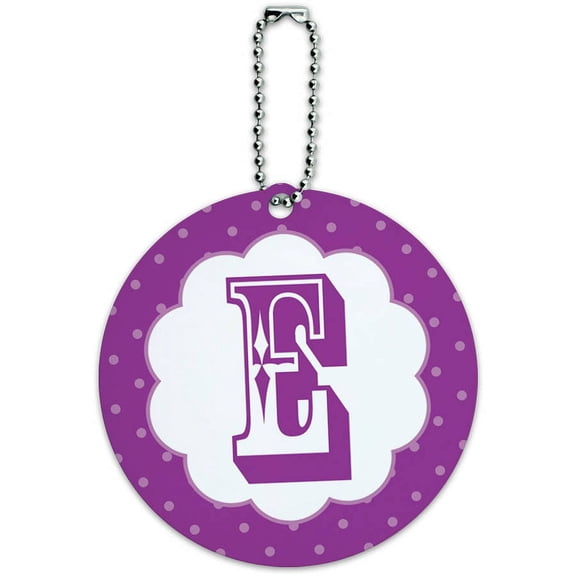 Letter E Initial Flower Purple Round Luggage ID Tag Card for Suitcase or Carry-On