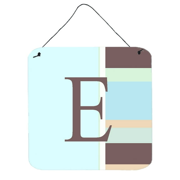 Letter E Initial Monogram - Blue Stripes Wall or Door Hanging Prints