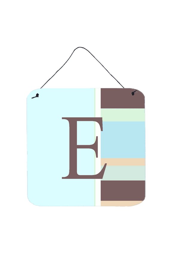 Letter E Initial Monogram - Blue Stripes Wall or Door Hanging Prints