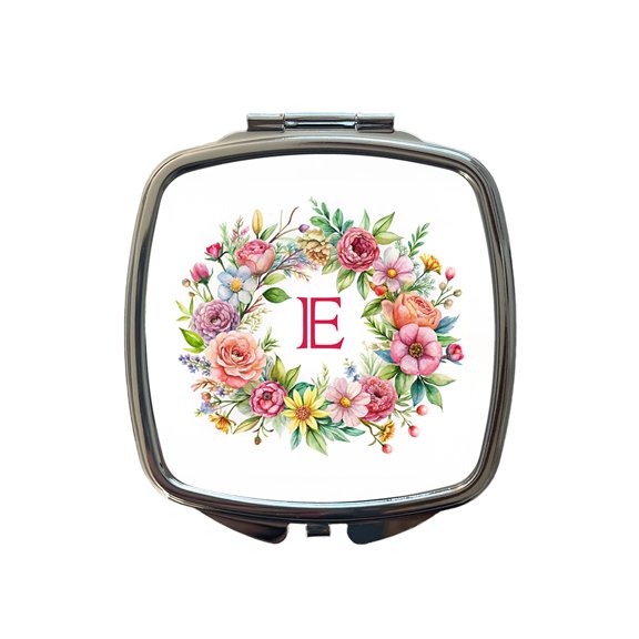 Letter E Initial Monogram Flowers Floral Travel Makeup Handbag Purse Small Pocket Compact Mirror