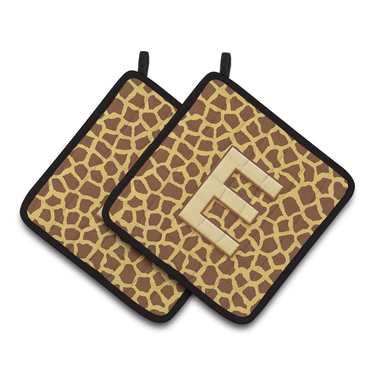Monogram Initial E Giraffe Pair of Pot Holders