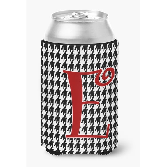 Letter E Initial Monogram - Houndstooth Black Can or Bottle Hugger