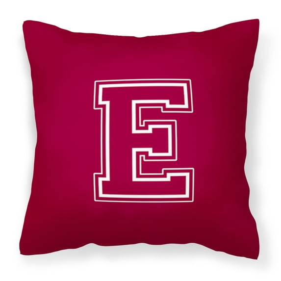 Letter E Initial Monogram - Maroon and White Fabric Decorative Pillow