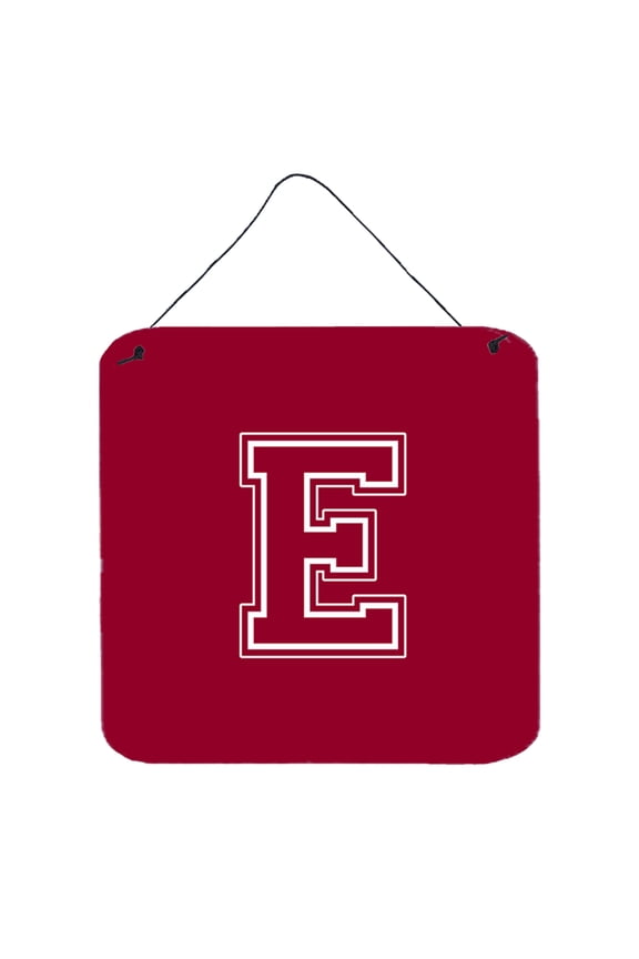Letter E Initial Monogram - Maroon and White Wall or Door Hanging Prints