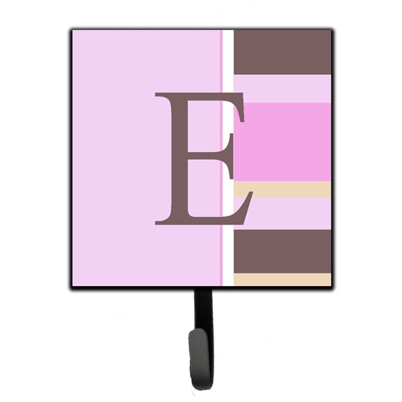 Letter E Initial Monogram - Pink Stripes Leash or Key Holder