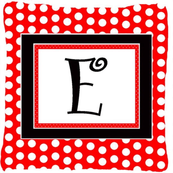 Letter E Initial Monogram - Red Black Polka Dots Decorative Indoor & Outdoor Fabric Pillow
