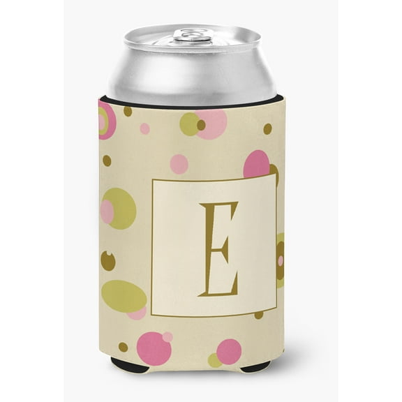 Letter E Initial Monogram - Tan Dots Can or Bottle Beverage Insulator Hugger