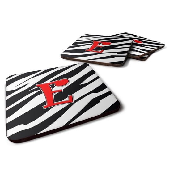 Letter E Initial Monogram - Zebra Red Foam Coaster Set of 4