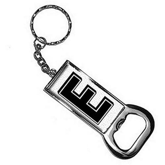 Letter E Initial Sprinkles Black White Keychain Key Chain Ring Bottle Bottlecap Opener