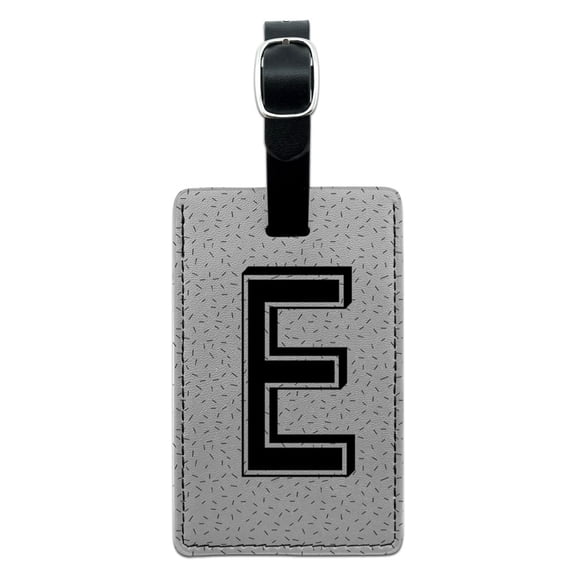 Letter E Initial Sprinkles Black White Leather Luggage ID Tag Suitcase Carry-On