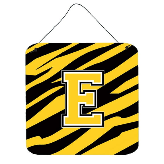 Letter E Initial Tiger Stripe - Black Gold Wall or Door Hanging Prints