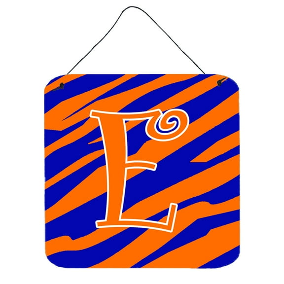 Letter E Initial Tiger Stripe Blue and Orange Wall or Door Hanging Prints