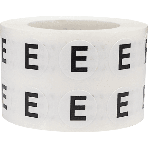 Letter E Inventory Labels .5 Inch Round Circle Dots 1,000 Adhesive Stickers