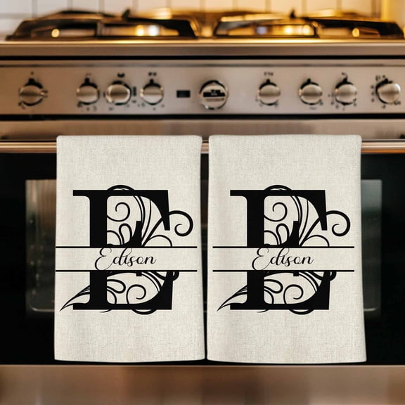 Letter E Kitchen Towels Set of 1, Monogram Words Absorbent Dish Towels for Kitchen, Microfiber Hand Towel, Quick Drying Tea Towel for Cleaning Decorative Dishcloths