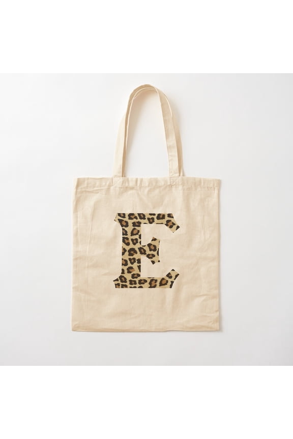 Letter E Leopard Cheetah Monogram Initial Canvas Tote Bags, Reusable Shopping Bag