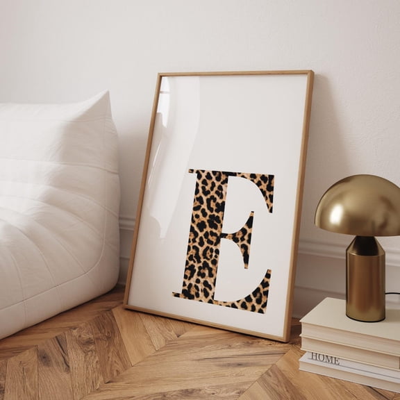 Letter E Leopard Wall Art Print Black Room Decor