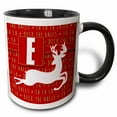 thumbnail image 1 of 3drose, Letter E Monogram Christmas White Reindeer Deck the Halls Theme, 15oz Two-tone Black Mug, 1 of 6