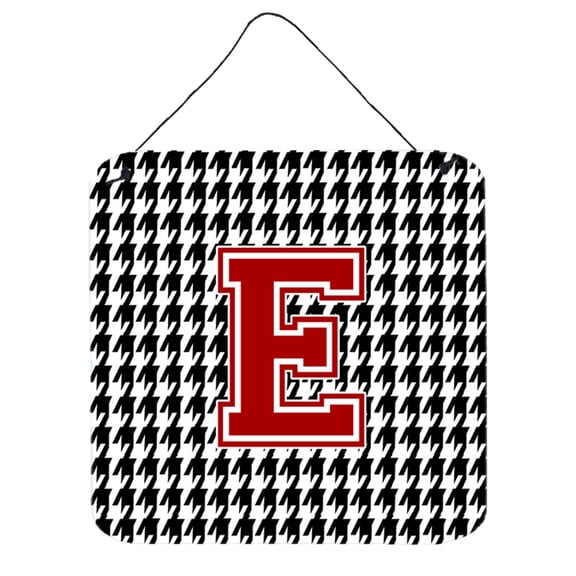 Letter E Monogram - Houndstooth Black Wall or Door Hanging Prints