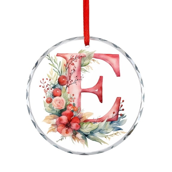 Letter E Monogram Initial Floral Watercolor Glass Ornament Floral Initial Christmas Decorative Hanging Ornaments Hanging Ornaments Xmas Tree Decor for Family Friends Lovers