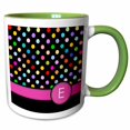 thumbnail image 1 of 3drose, Letter E Monogrammed on Rainbow Polka Dots Pattern Hot Pink Personal Initial Black Girly Multicolor, 11oz Two-tone Green Mug, 1 of 6