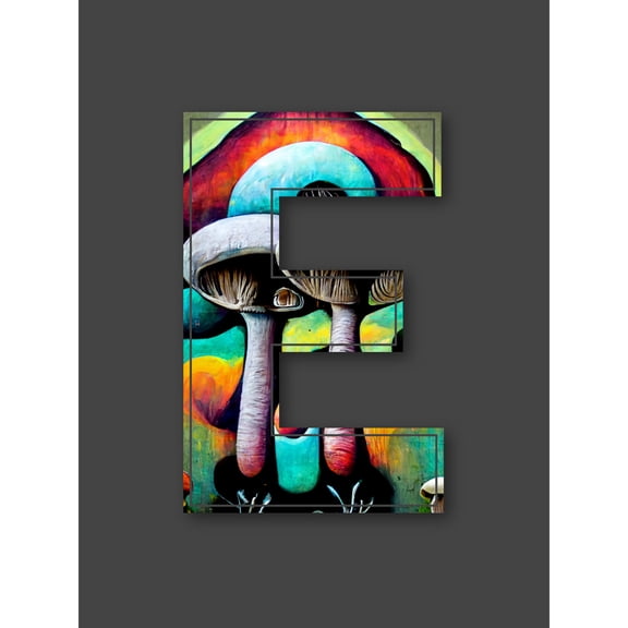 Letter E Multicoloured Trippy Mushrooms Decorative Graffiti Mural Alphabet Initial Stencil Extra Large XL Wall Art Poster Print