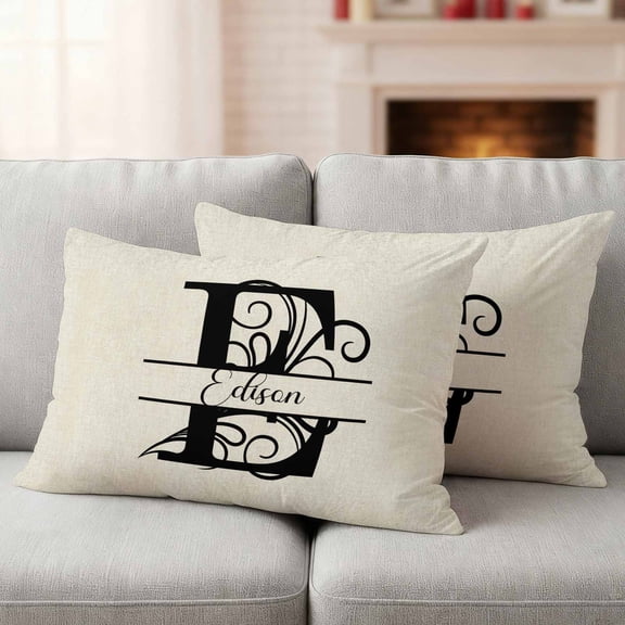Letter E Outdoor Waterproof Throw Pillow Covers 20x12 Set of 2, Monogram Words Decorative Pillowcases Cushion Pillowcase for Couch Sofa Patio Outside Pillow Protector