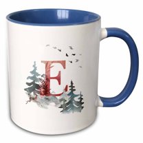 3drose, Letter E Personal Wood Animal Watercolor Monogram Personalized Initial, 15oz Two-tone Blue Mug