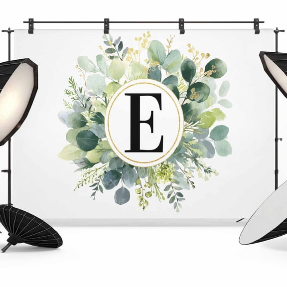 Letter E Photography Backdrop 7x5FT, Alphabet Green Eucalyptus Leaves Plant Simple Photo Backdrops, Background for Photography Studio Photo Studio Background, Back Drop for Photoshoot