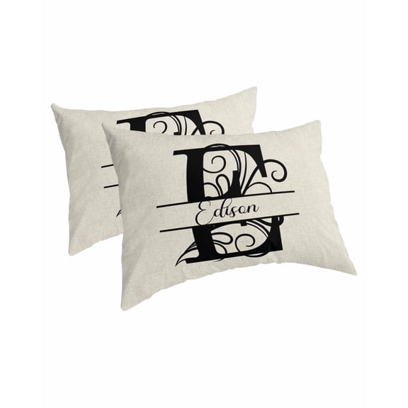 Letter E Pillow Covers Standard Size 2 Pack, Monogram Words Soft Bed Throw Pillowcases Breathable Cooling Long Lumbar Body Pillow Sham Cover for Bed Sofa 20''x26''