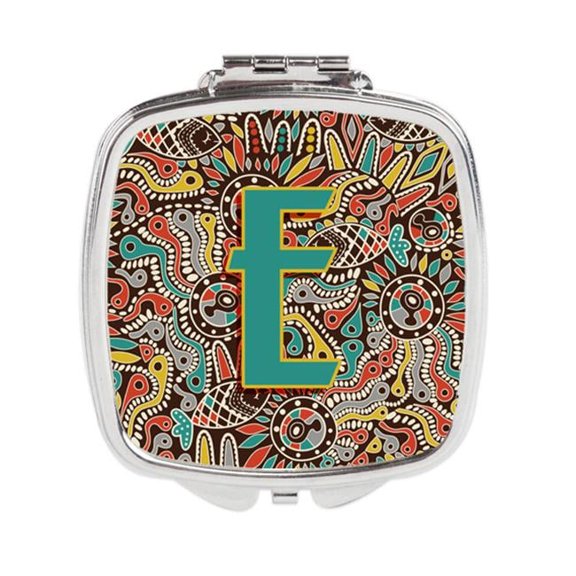 Letter E Retro Tribal Alphabet Initial Compact Mirror