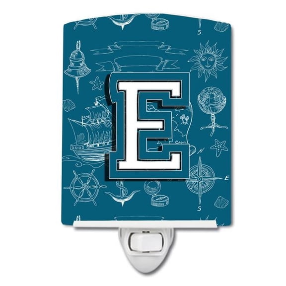 Letter E Sea Doodles Initial Alphabet Ceramic Night Light