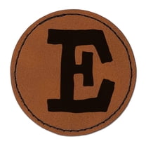 Letter E Uppercase Cute Typewriter Font 2.5" Faux Leather Round Engraved Iron-On Patch - Brown
