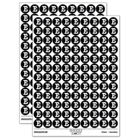 Letter E Uppercase Cute Typewriter Font 200+ Round Stickers - Black - Gloss Finish - 0.50" Size