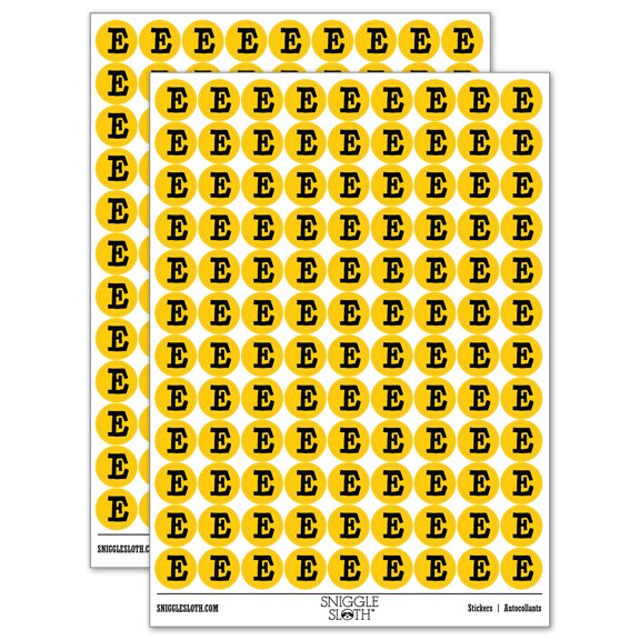 Letter E Uppercase Cute Typewriter Font 200+ Round Stickers - Yellow - Gloss Finish - 0.50" Size