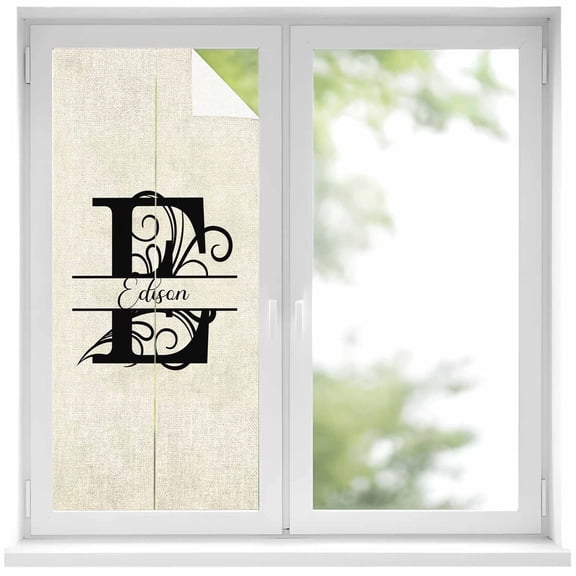 Letter E Window Privacy Film, Monogram Words Static Cling UV Sun Blocking Heat Control Window Tint Day and Night, Non-Adhesive Reusable One Way Windows Privacy Cover 19.6''x39.3''