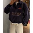 thumbnail image 1 of Letter Embroidered Pullover Sweatshirt for Women - Relaxed, Loose, Versatile, Half-Zip, 1 of 5