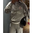 thumbnail image 1 of Letter Embroidered Pullover Sweatshirt for Women - Relaxed, Loose, Versatile, Half-Zip, 1 of 5