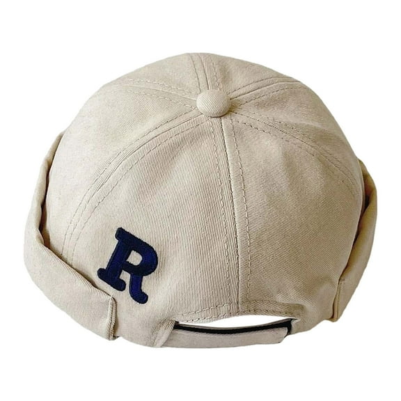 Letter Embroidery Pattern Sailor Cap Rolled Cuff Retro Brimless Hat Spring Autumn Melon Cap Boy Girl Children Hat Fashion Outwear,Color:Beige