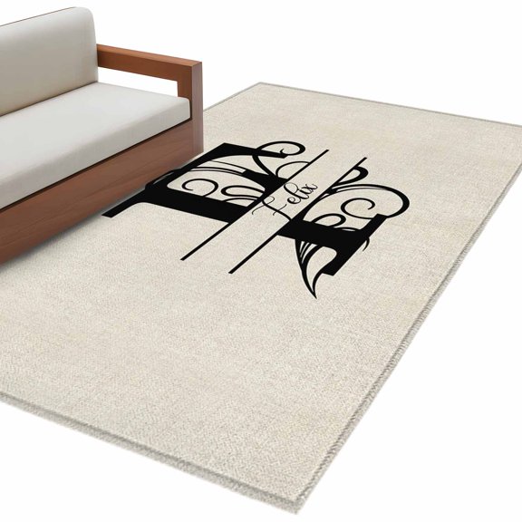 Letter F 3'x5' Washable Rug, Monogram Words Non-Slip Area Rugs for Entryway Kitchen Classroom, Dorm Throw Carpet, Low Pile Soft Indoor Floor Mat