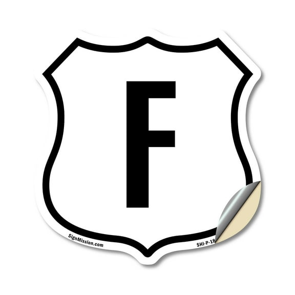 Letter F (5 Pack) 6 inch X 6 inch Shield Shaped Heavy Duty 3.2 mil Vinyl Decals Weather Resistant Made in the USA